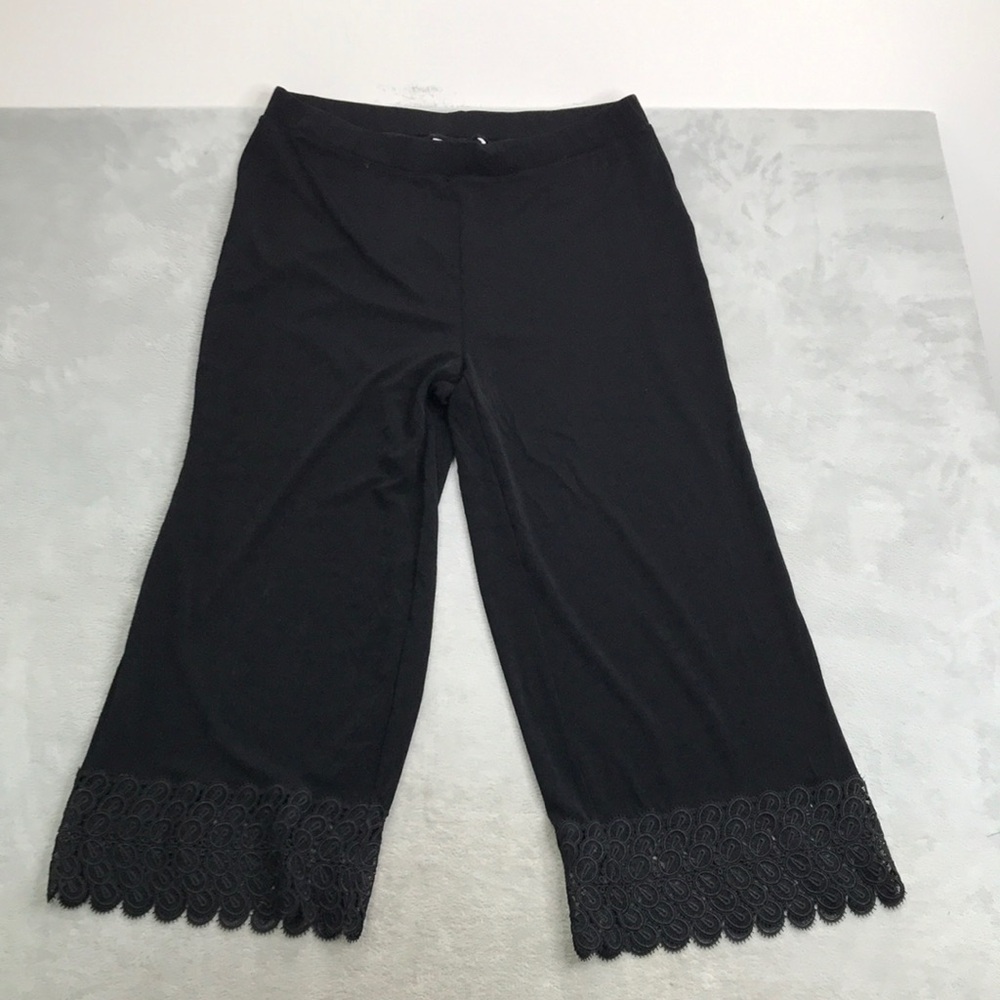 Chico's Slinky Lace Trimmed Wide Leg Cropped Pants Black Size XL